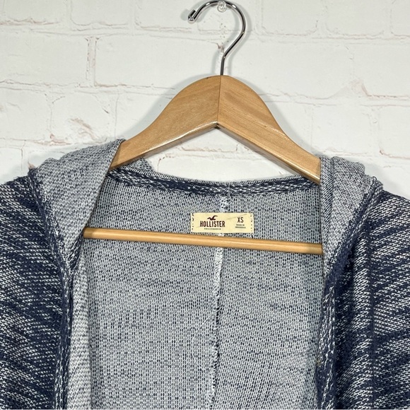 Hollister Hooded OpenCardigan Sweater Womens Size XS Blue Heathered Long Sleeve - Picture 3 of 10